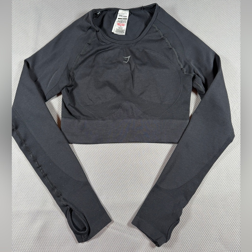 Gymshark Top Womens Medium Black Flex Sports Long Sleeve Crop Athletic Stretch